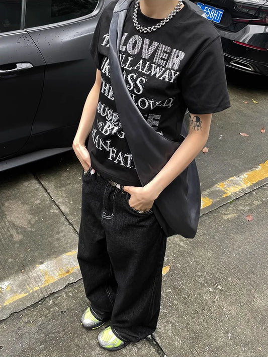 Y2k Embroidered Black Wide Leg Jeans Women American Retro Casual Loose Denim Pants Streetwear 2025 New High Waist Baggy Trousers