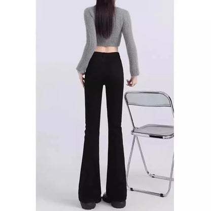 High Waist Bell Bot Denim Jeans Women's Light Colored Peach Butt Design Slimming Fitted Floor Length  Hoof Pants